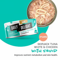 Daily Delight Pure Skipjack Tuna White & Chicken with Squid 低鎂配方白鰹吞拿魚+雞肉+魷魚 80g x24罐優惠 DD46